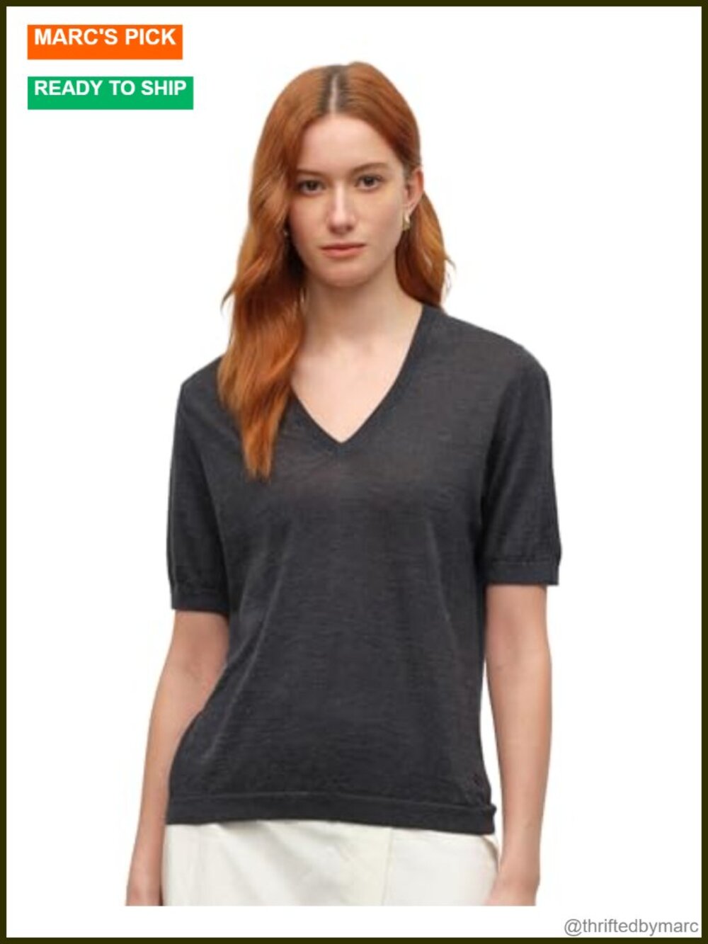 KVSS Cashmere Silk Short Sleeve V-Neck Knit Top